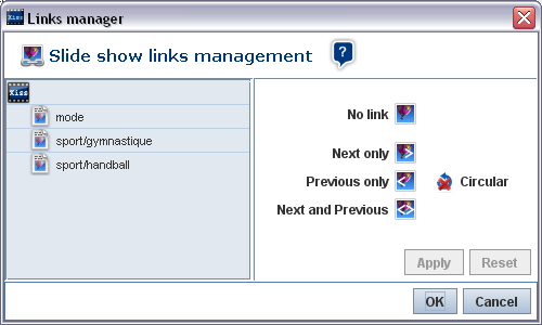 Links management dialog box